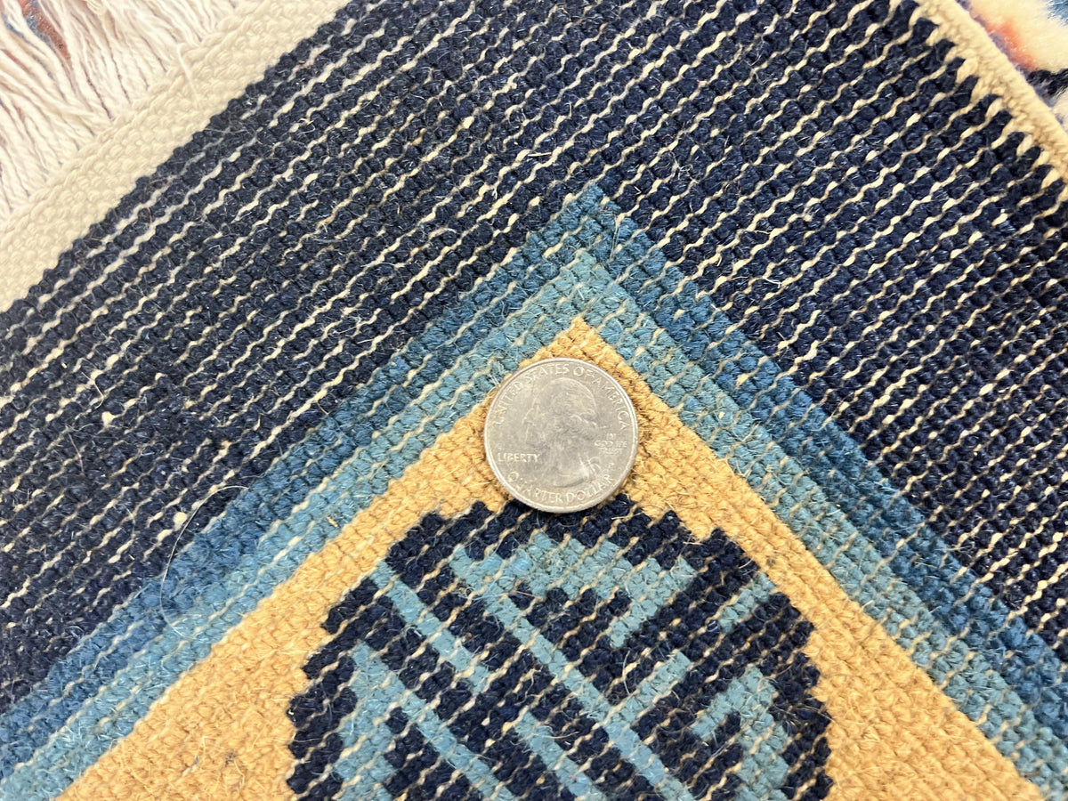 Chinese Peking Rug 5x8, Vintage Semi Antique Chinese Art Deco Carpet, Wool Pile Light Red/Salmon Gold Navy Blue, Handmade Asian Oriental Rug - Jewel Rugs, view 11