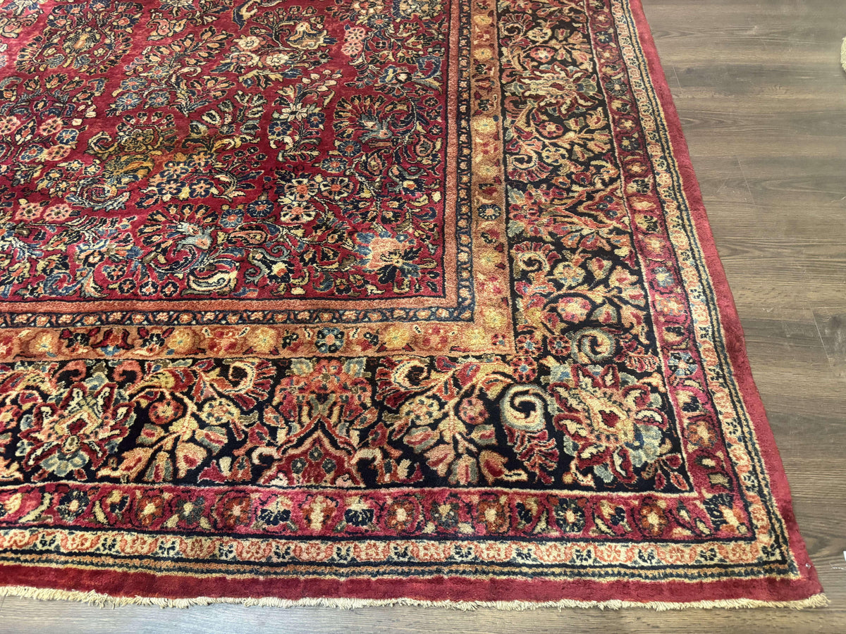 Persian Sarouk Rug 10x18, Palace Size Antique Persian Carpet, Wool, Red, Floral, Handmade Traditional Persian Rug, Extra Large Rug - Jewel Rugs, view 9
