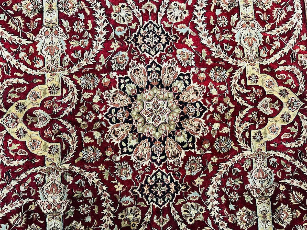 Indo Persian Rug 8x10, Red Vintage Wool Traditional Carpet, Floral, Handmade - Jewel Rugs, view 5