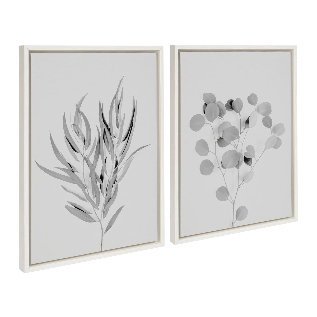 Sylvie Neutral Botanical 1 and 2 Soft White Framed Canvas by The Creative Bunch Studio