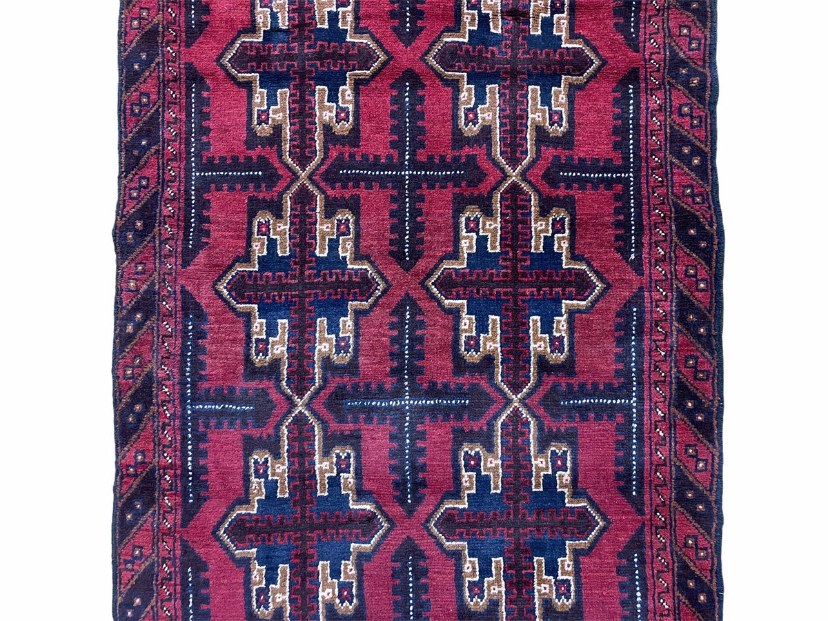 3X5 Vintage Handmade Tribal Wool Rug Balouchi Rug Afghan Rug Red Beige Blue Nice - Jewel Rugs, view 5