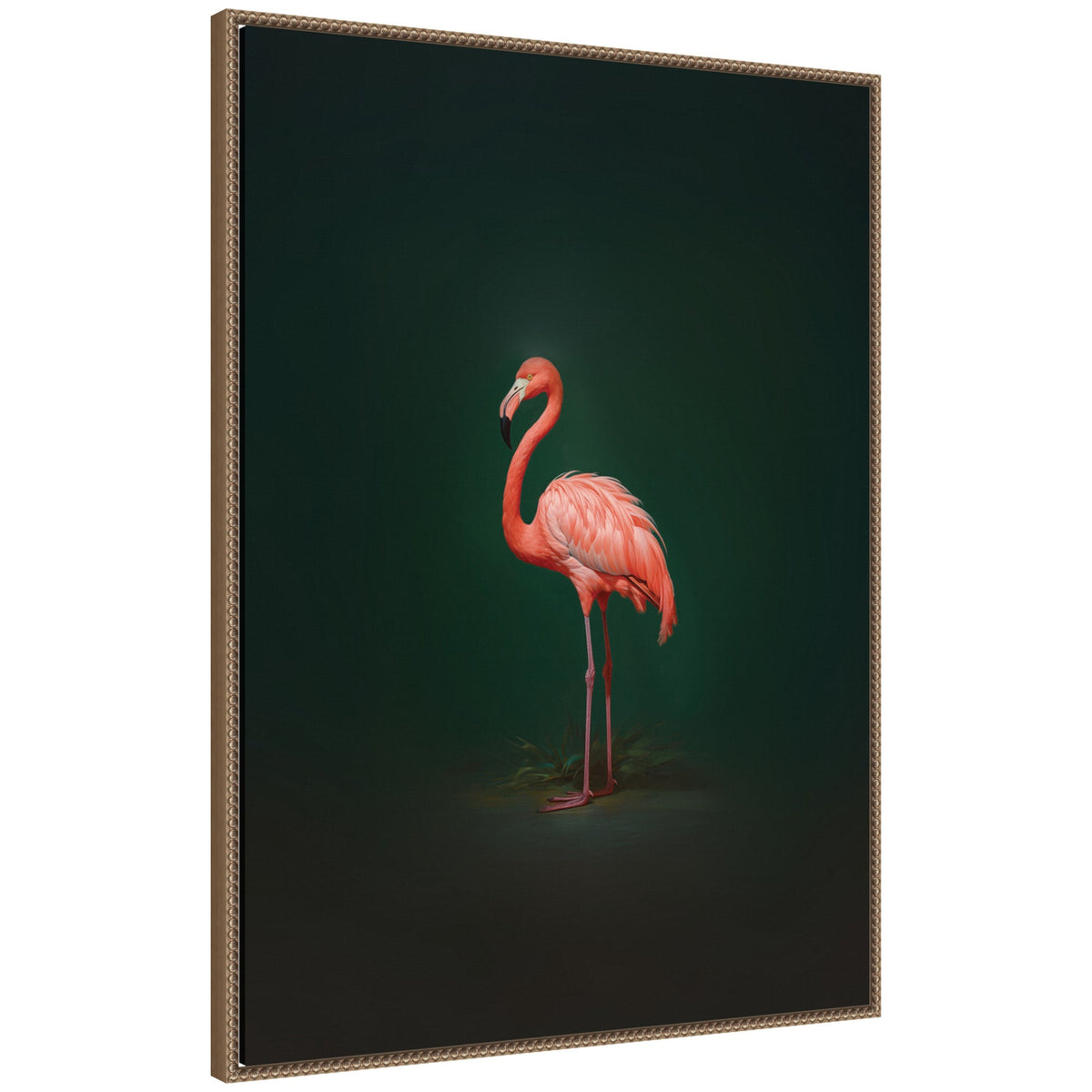 Flamingo Side View Rich Green Backdrop by The Creative Bunch Studio Framed Canvas Wall Art Print