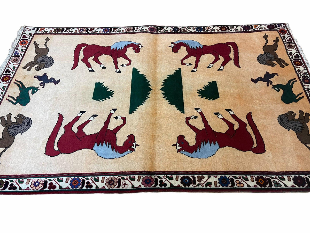 4x6 Rug Handmade Zagros Quality Wool Horses Tribal Hand-Knotted Rug Veggie Dye - Jewel Rugs, view 3