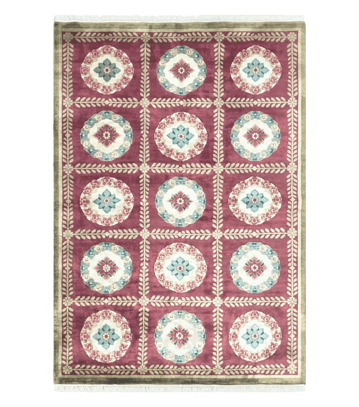 Nepalese Aubusson Panel Rug 6x9, Red & Ivory Soft Plush Tibetan Pile Rug, Wool Hand-Knotted Carpet, 6 x 9 Elegant Area Rug, Office Room Rug - Jewel Rugs
