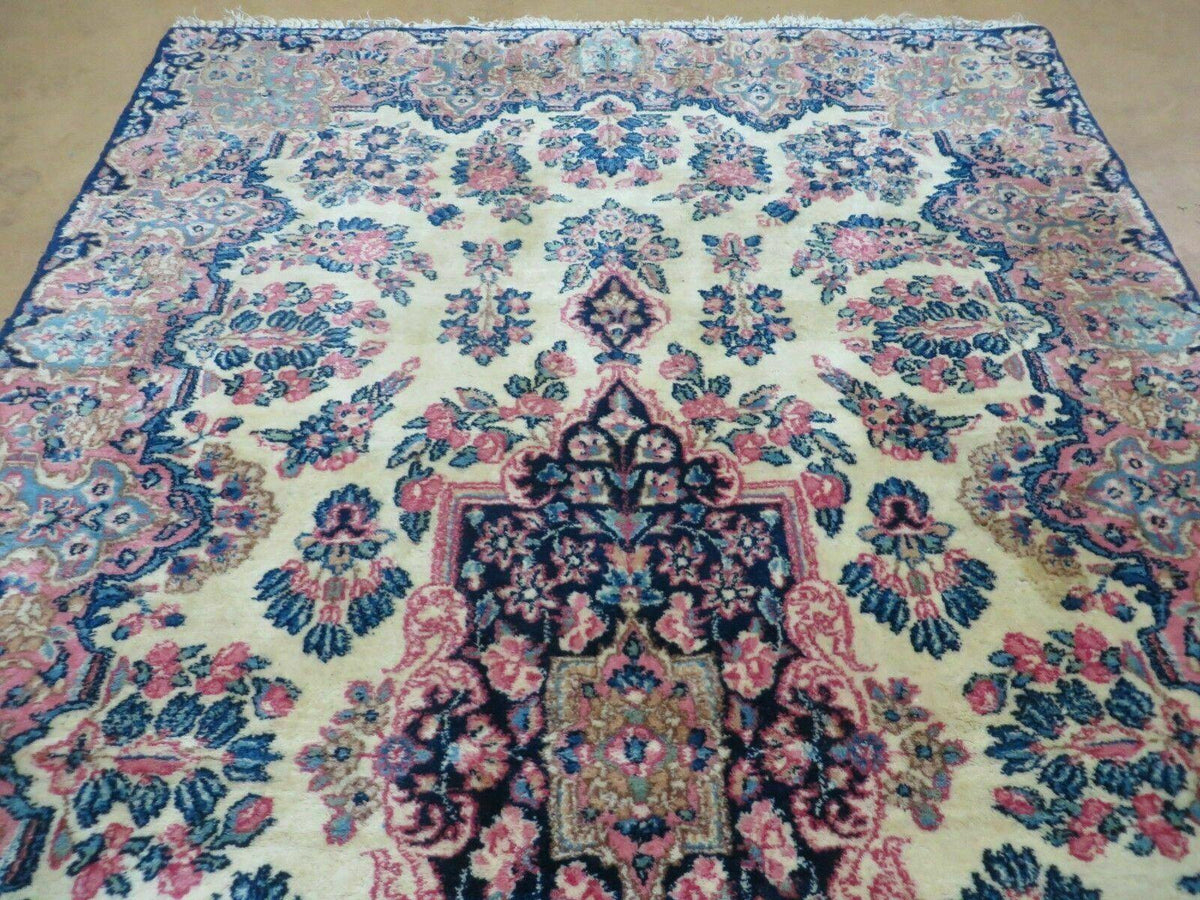 Antique Persian Kirman Rug 3.9 x 6.6, Floral Oriental Carpet, Ivory/Cream - Blue - Pink, Hand Knotted Wool Rug, Floral Medallion Rug 4x6 - Jewel Rugs, view 13