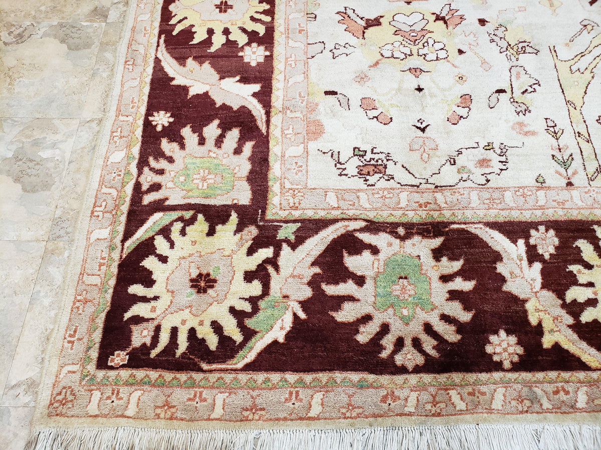 Beige and Maroon Peshawar Rug 10x15, Large Oushak Carpet, Pakistani Rug, Handmade Area Rug, Hand Knotted Rug, Living Room Rug, Nice Wool Rug - Jewel Rugs, view 9