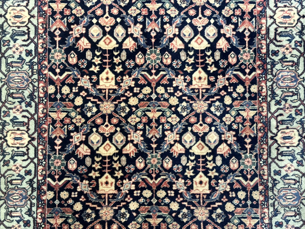 Indo Persian Runner Rug 2.8 x 12, Navy Blue, Floral, Fine 270 KPSI - Jewel Rugs, view 5