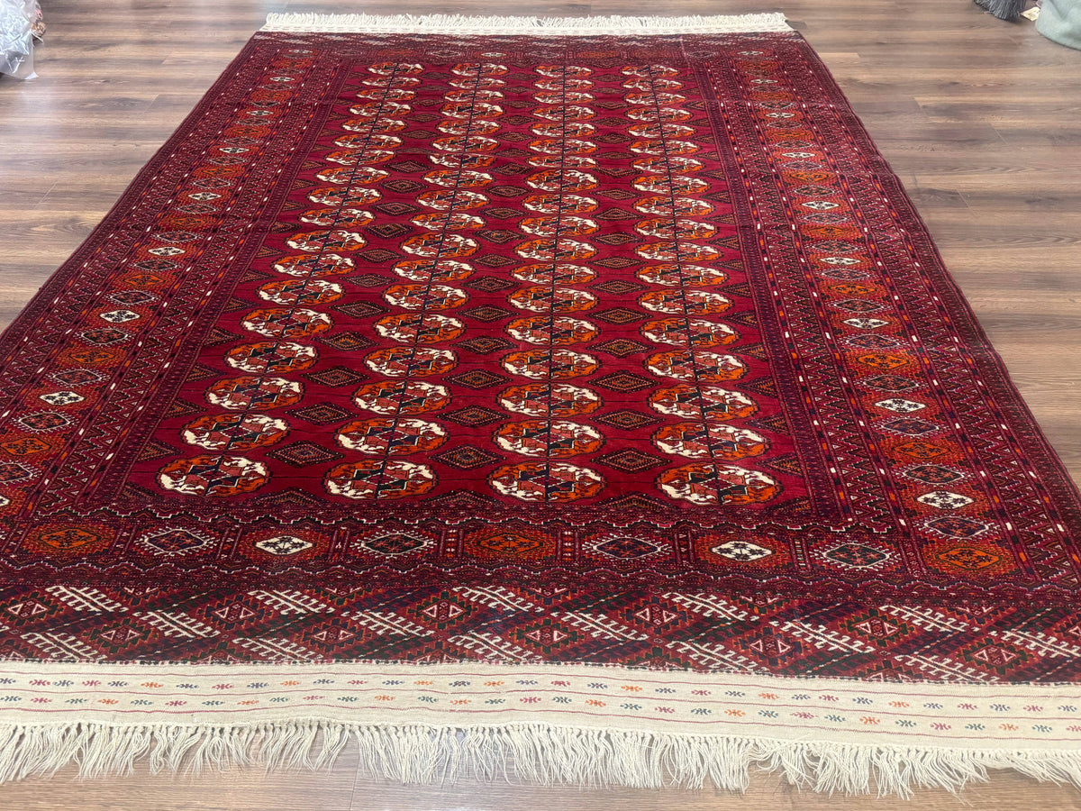Persian Turkoman Rug 7x9, Red Tribal Carpet - Jewel Rugs