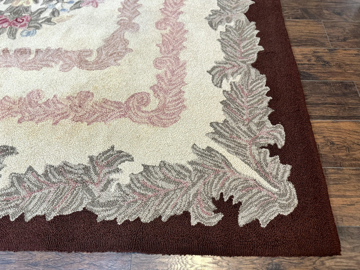 American Hand Hooked Rug 9x12, Vintage Aubusson Carpet, Wool - Jewel Rugs, view 9