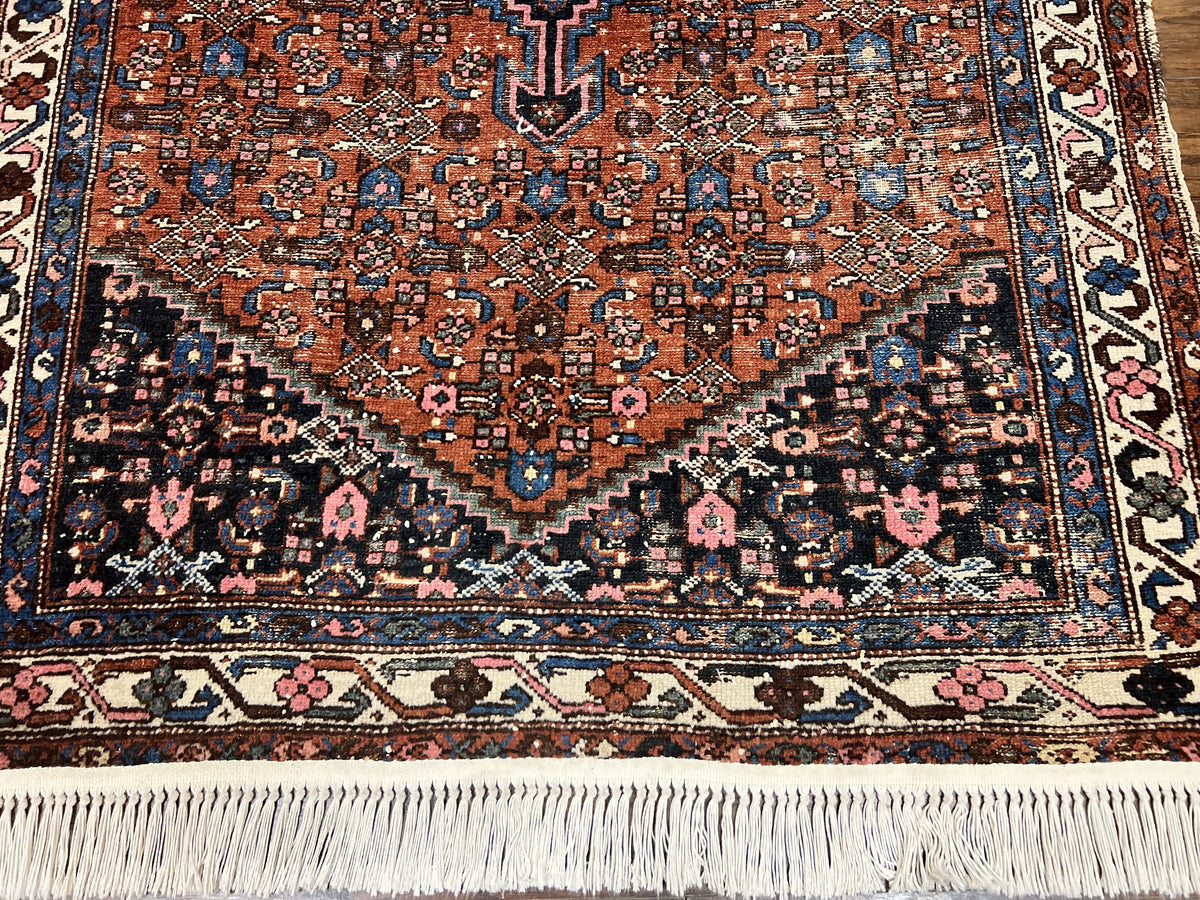 Red Persian Hamadan Rug 4x6, Wool Handmade Antique Carpet, Geometric Medallion Rug, Oriental Rug 4 x 6, Persian Tribal Rug, Hand Knotted Rug - Jewel Rugs, view 6