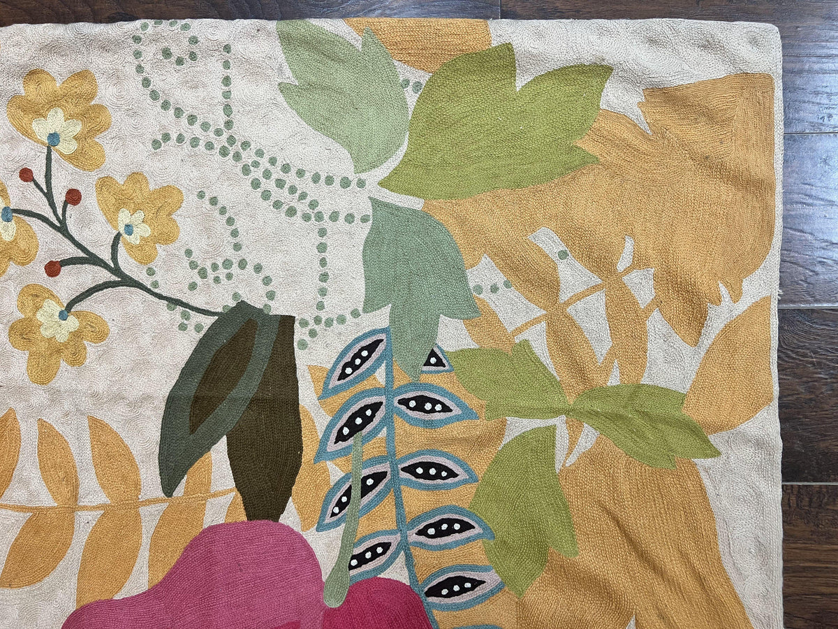 Indian Hand Stitched Rug 4x6, Floral, Silk, Large Floral Design - Jewel Rugs, view 8