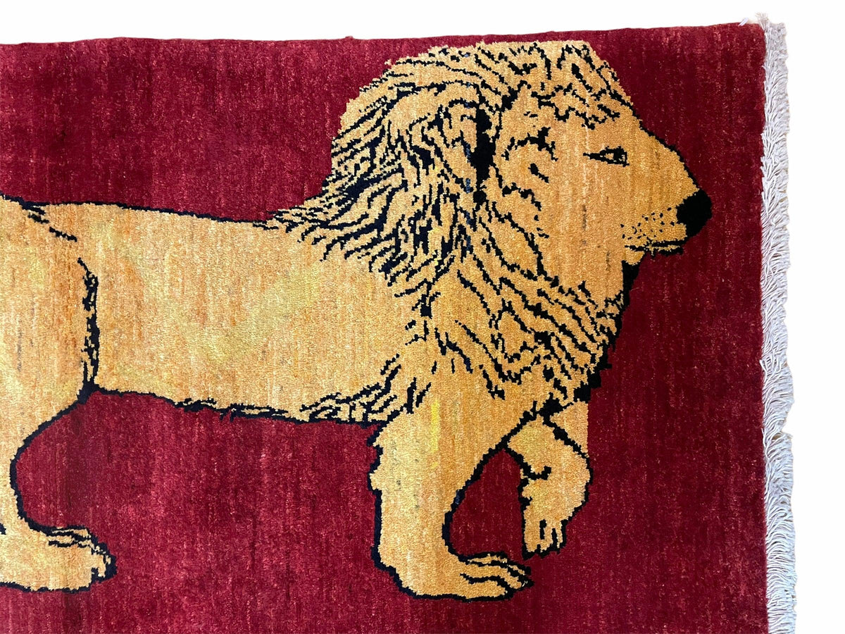 3 X 5 Handmade Hand-Knotted Quality Wool Rug Lion Red Veg Dyes Tribal Pictorial - Jewel Rugs, view 5