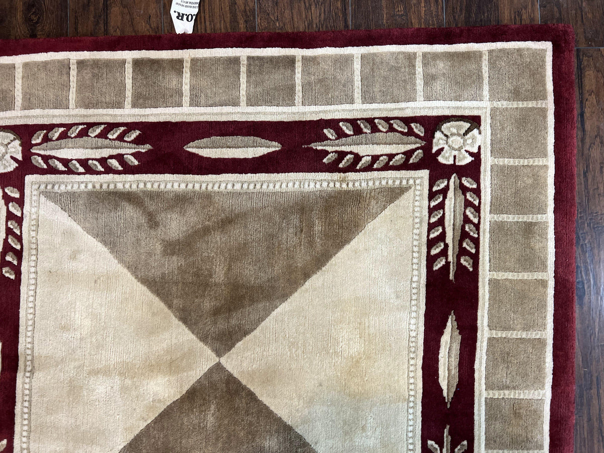 Indo Tibetan Rug 10x14, Nepali Carpet, Large Soft Wool Area Rug, Olive Tan Maroon, Contemporary Rug 10 x 14 ft Living Room Rug, Handmade Rug - Jewel Rugs, view 7
