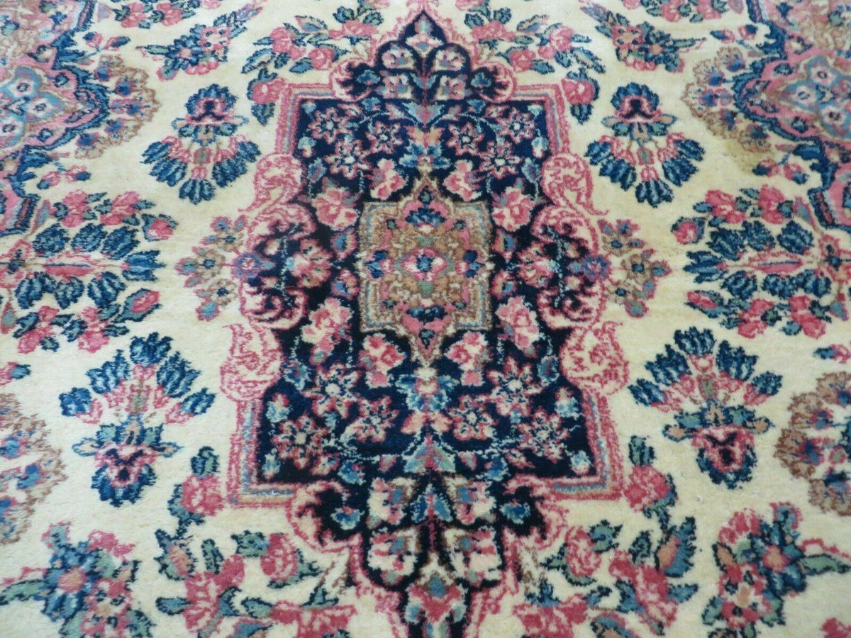 Antique Persian Kirman Rug 3.9 x 6.6, Floral Oriental Carpet, Ivory/Cream - Blue - Pink, Hand Knotted Wool Rug, Floral Medallion Rug 4x6 - Jewel Rugs, view 5