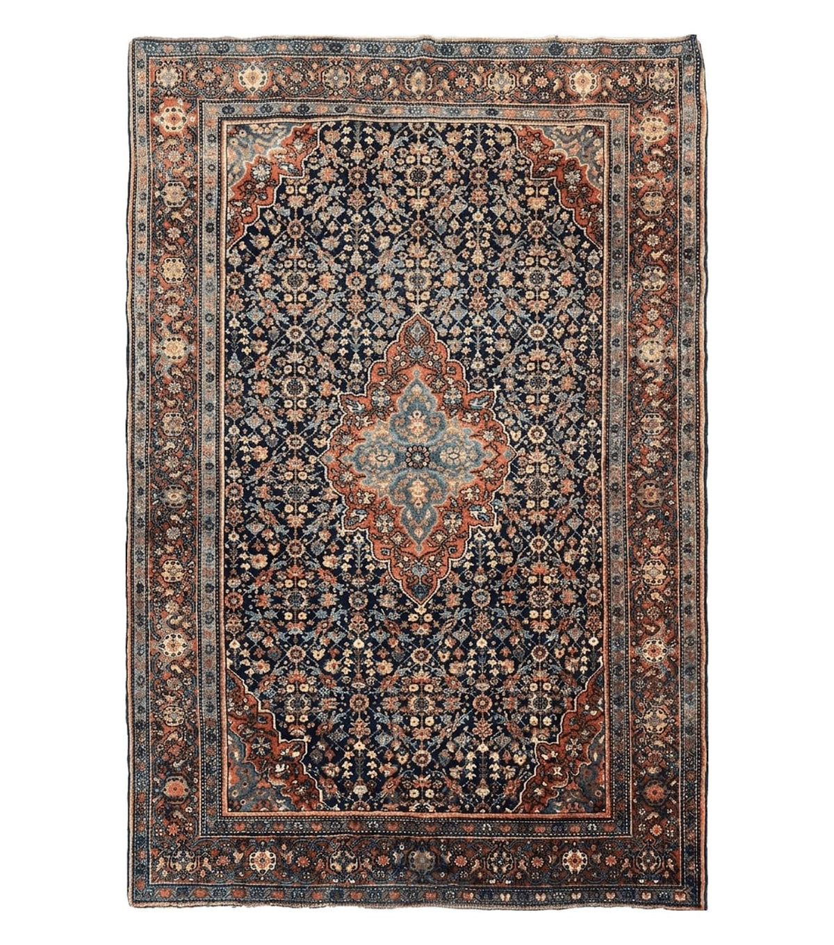 Persian Rug 4x7 Antique Sarouk Farahan Carpet, Navy Blue and Red Wool Rug - Jewel Rugs