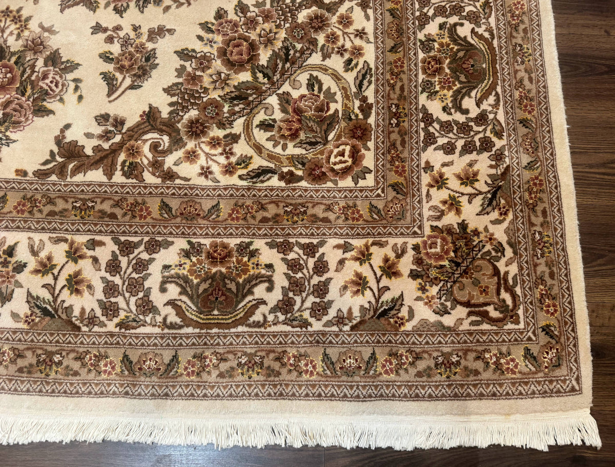 Sino Persian Rug 8x10, Floral, Elegant, Fine 225 KPSI, Beige, Wool & Silk - Jewel Rugs, view 9