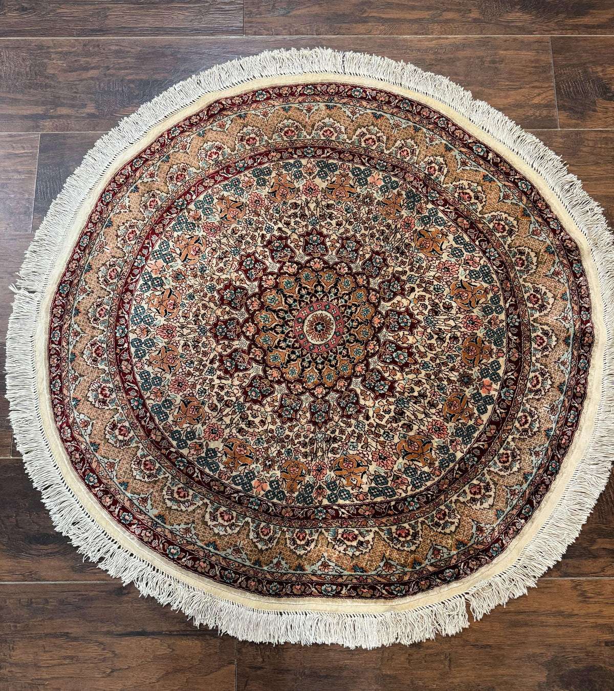 Round Silk Rug 3x3, Extremely Fine 580 KSPI, Sino Persian Round Handmade Carpet, Silk on Silk - Jewel Rugs, view 13