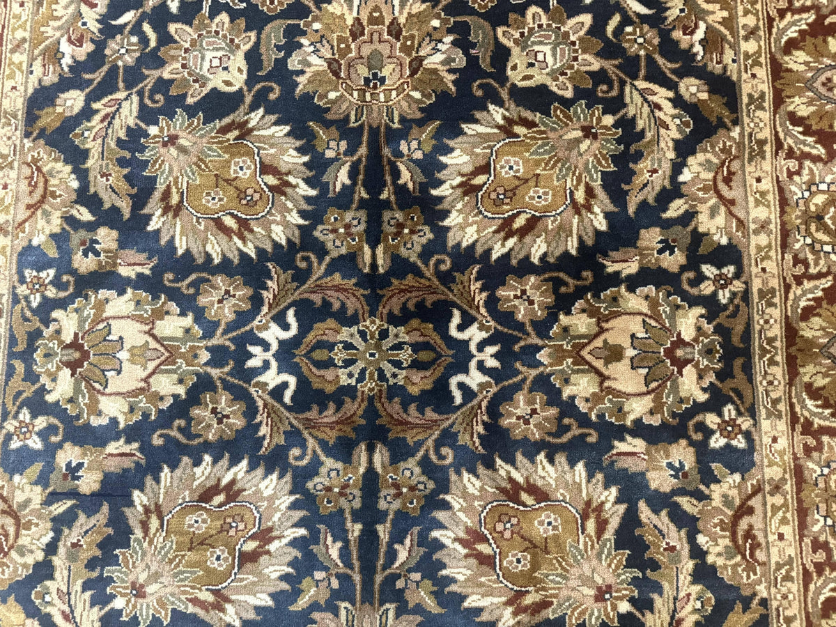 Indian Agra Rug 6x9, Floral, Traditional Rug, Dark Green Maroon Tan - Jewel Rugs, view 5