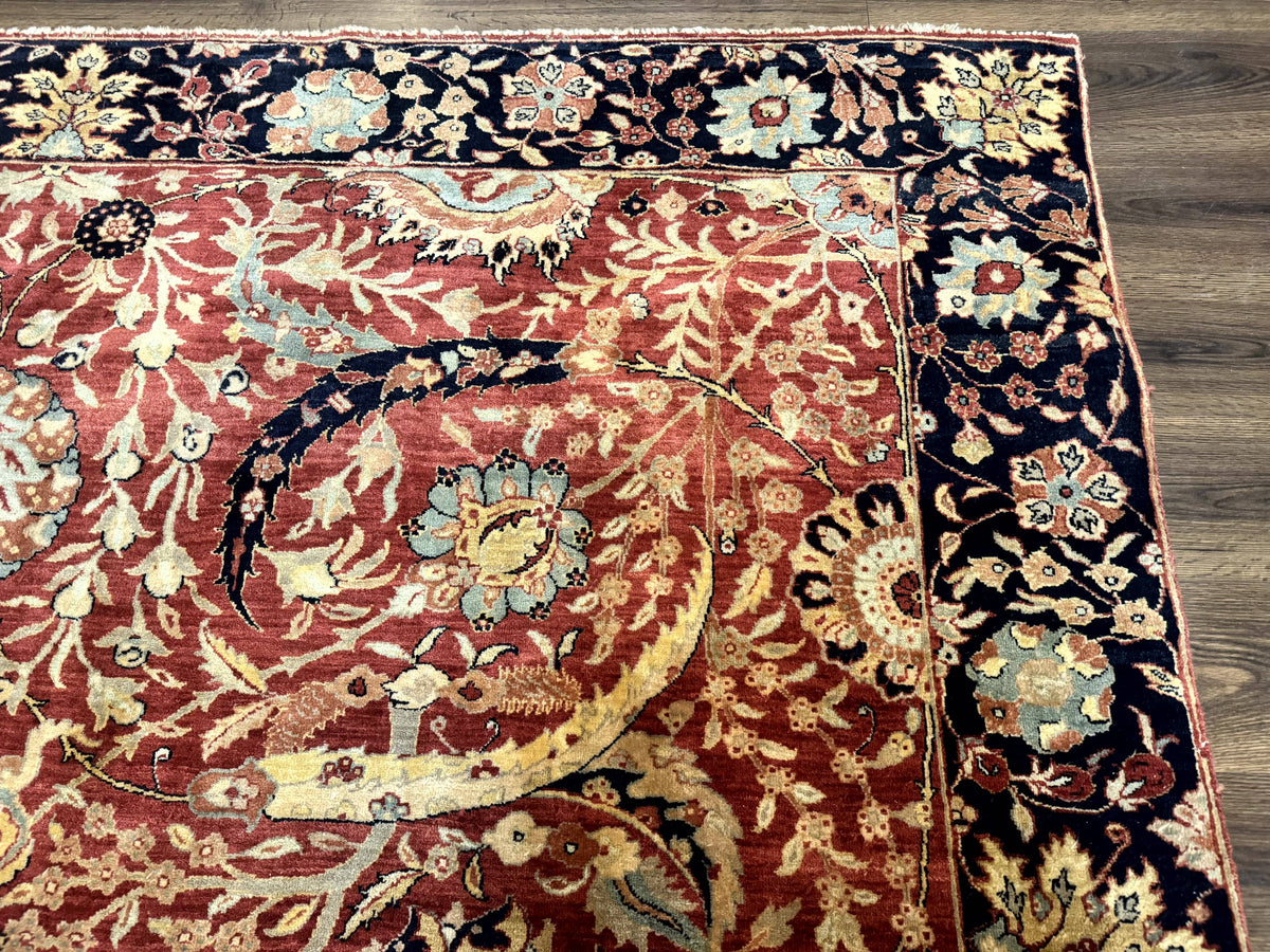 Indian Agra Rug 9x11, Terracotta and Navy Blue, Sickle Leaf Rug - Jewel Rugs, view 8