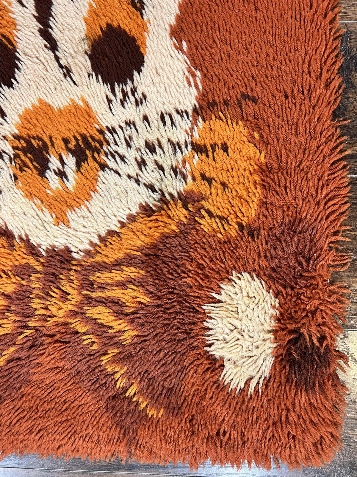 Rya Shag Rug 2x4, Rabbit in Top Hat, Wool, Orange, Vintage 1960s Danish Shag Rug - Jewel Rugs, view 10