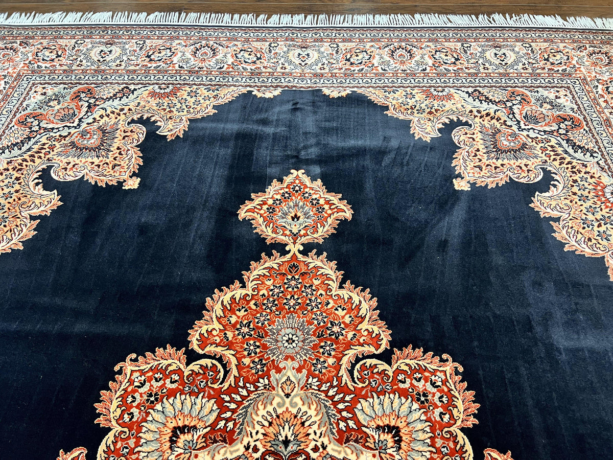 Karastan Rug 10x13, Karastan Ebony Kirman Rug, Room SIzed Wool Pile Vintage Karastan Carpet, Belgium Power Loomed Rug, Black Semi Open Field - Jewel Rugs, view 3