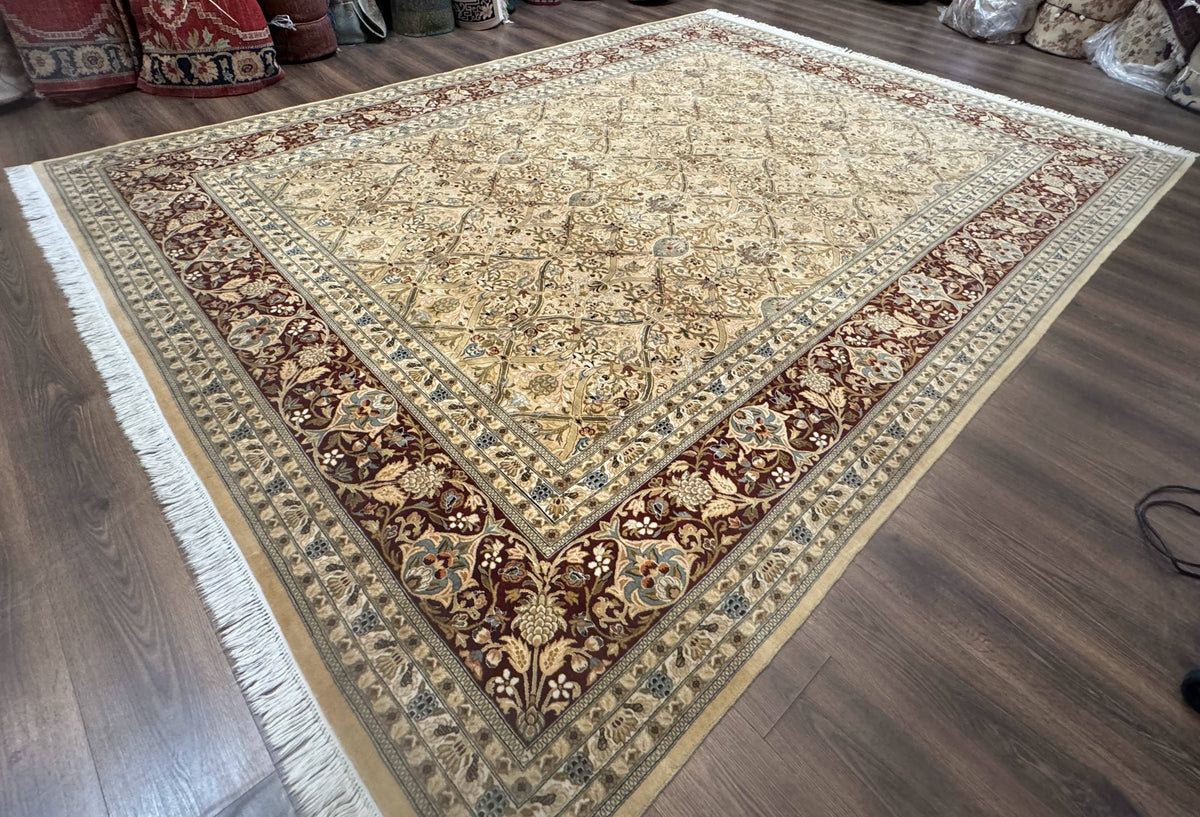 Fine Pak Persian Rug 9x12, Gold and Wine Red, Panel Design, 330 KPSI - Jewel Rugs, view 2