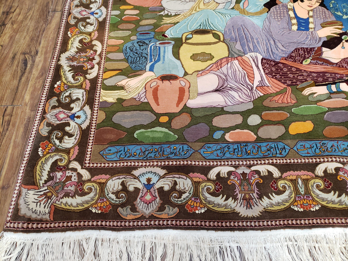 Semi Antique Persian Isfahan Pictoral Rug 4.10x6.1, Wool Handmade High Quality Decorative Carpet - Jewel Rugs, view 9