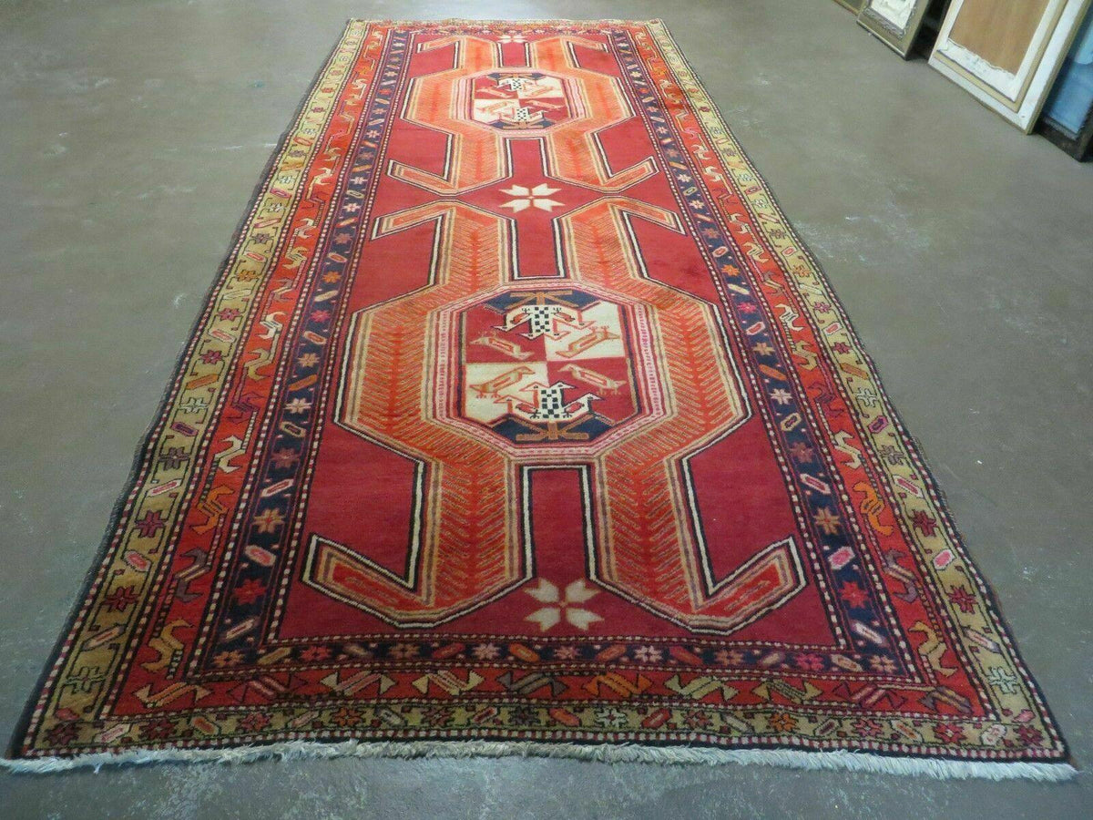 4' 10" X 11' Antique Handmade Turkish Kazak Wool Rug SHIELD Hand Knotted Red - Jewel Rugs, view 2