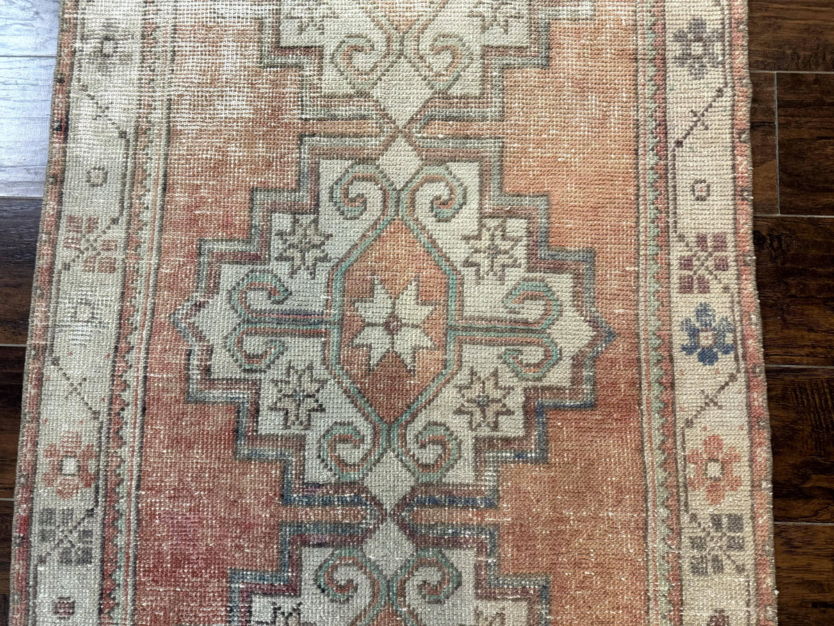 Antique Turkish Runner Rug 3 x 9.6, Farmhouse Rug, Geometric Runner, Handmade, Vintage Rug for Modern Home - Jewel Rugs, view 8