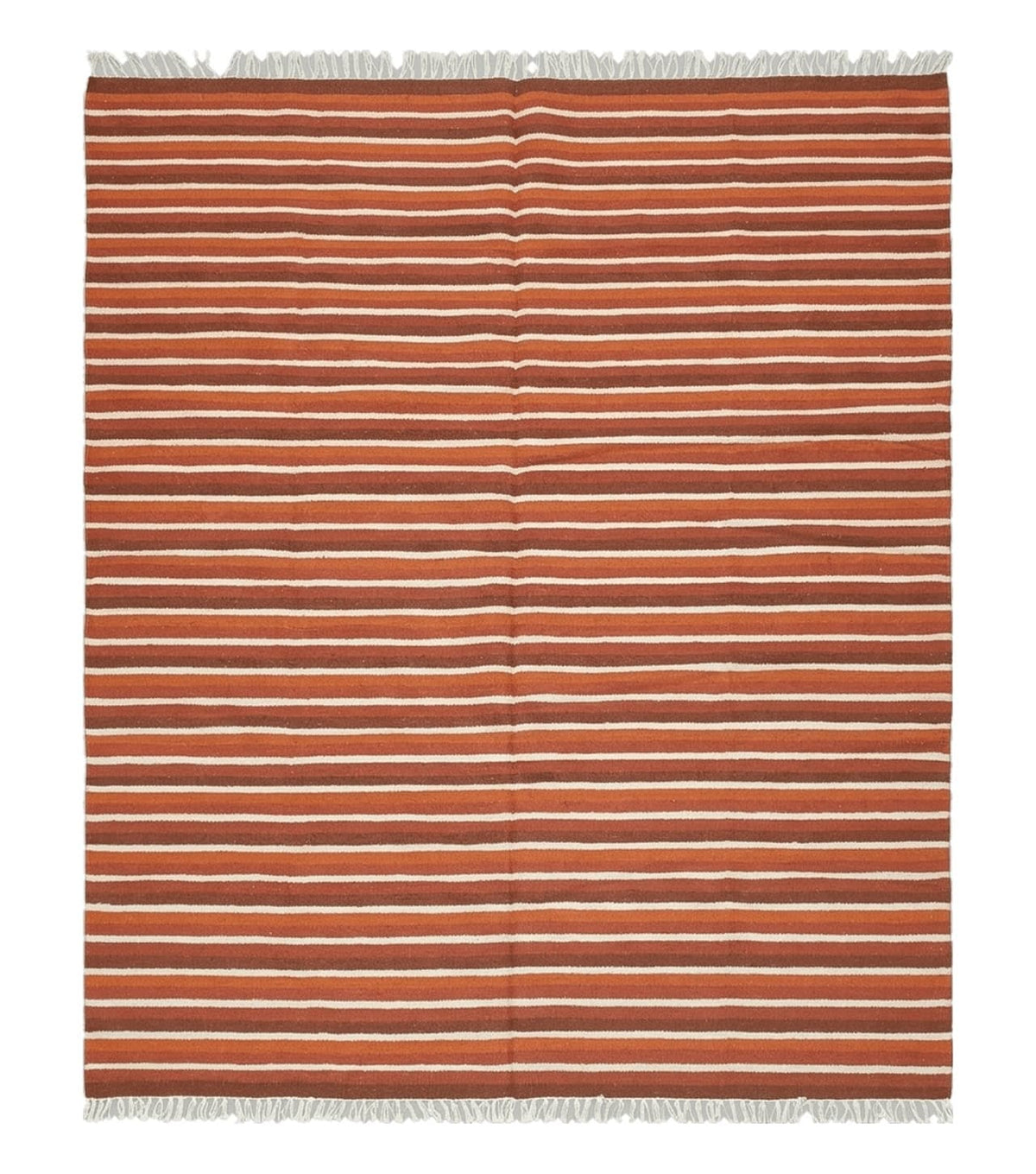 Large Striped Woolen Handmade Throw Blanket, Twin Size Bedding Hand-Woven, Indian Kilim Area Rug, 6x8 - 7x8, South American Style Textile - Jewel Rugs