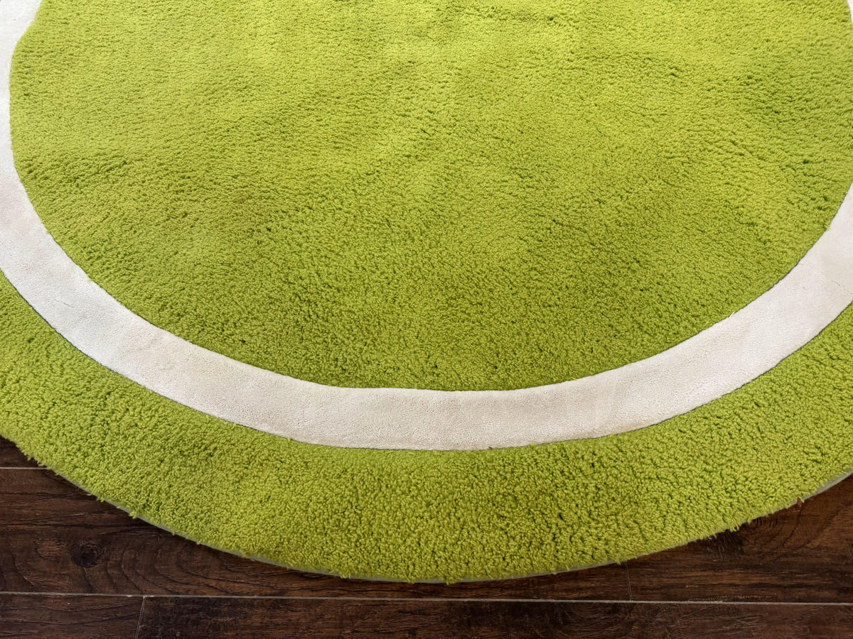 Large Round Rug 9x9, Vintage Retro Design, Lime Green - Jewel Rugs, view 6
