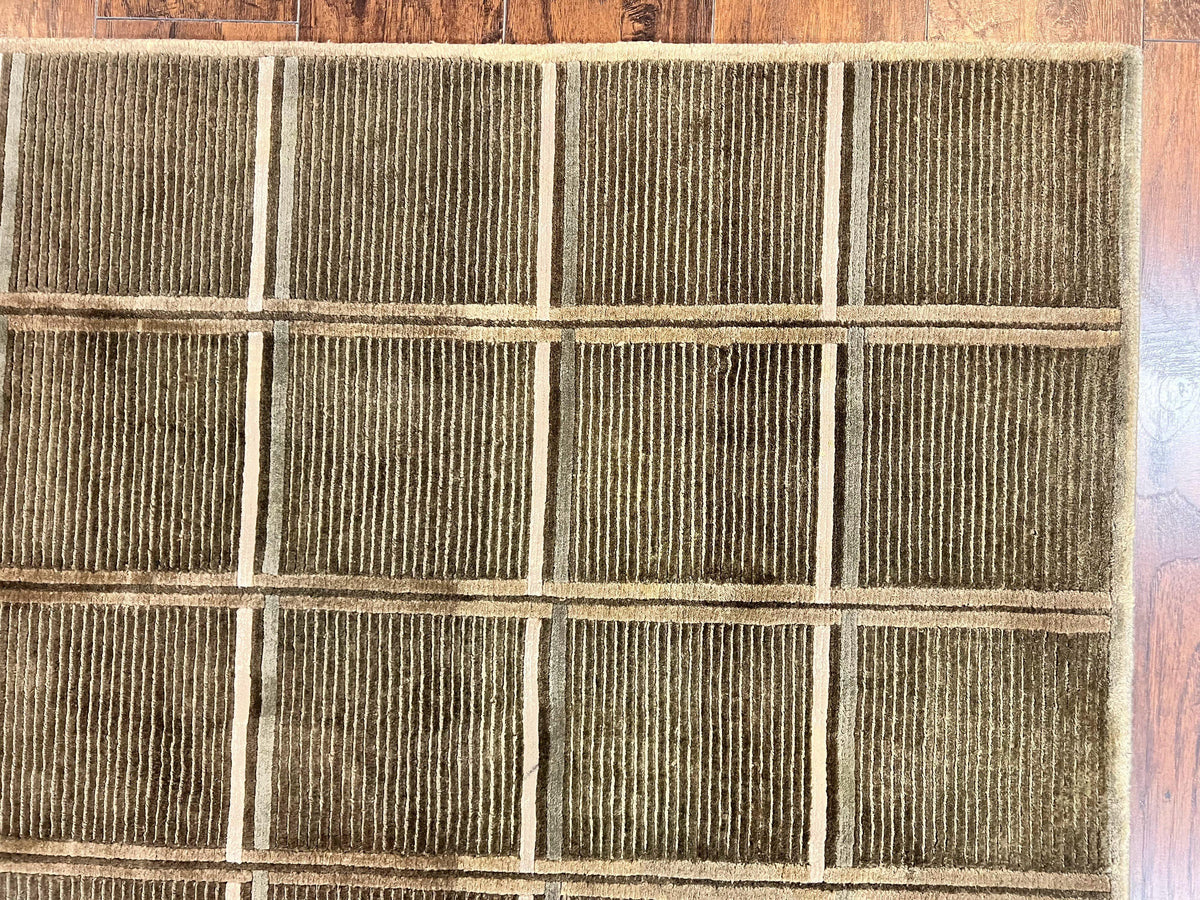 Tibetan Rug 4x6, Green Wool Handmade Area Rug 4 x 6, Panel Design, Modern Contemporary - Jewel Rugs, view 8