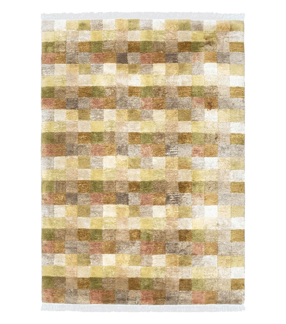 4x6 Tibetan Rug, Modern Abstract Handmade Area Rug, Checkerboard Pattern, Neutral Ivory Gold Tan Colors, Soft Pile, Mid Sized Rug, Nepali - Jewel Rugs