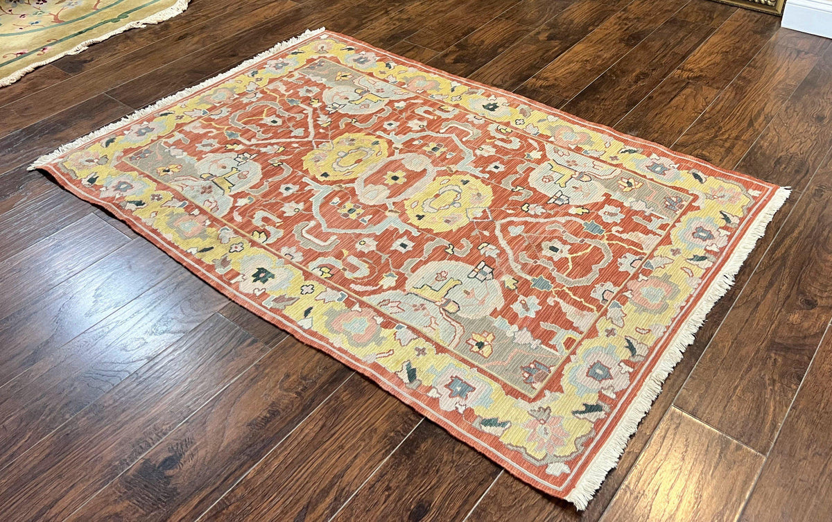 Turkish Flatweave Kilim Rug 4x6, Geometric Wool Handmade Carpet, Vintage - Jewel Rugs, view 3