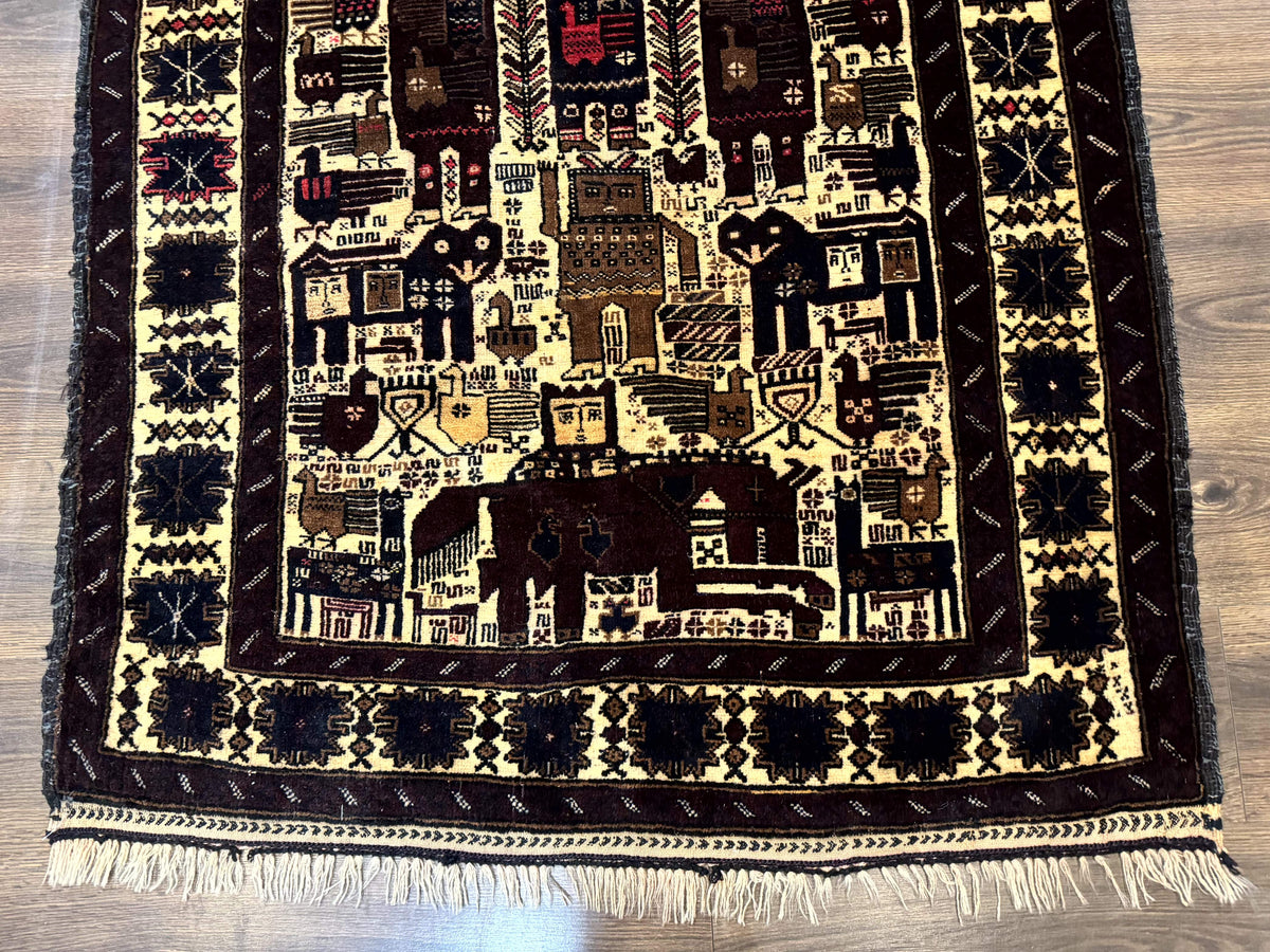 Persian Baluch Tribal Rug 4x6, Human and Bird Pictorials, Vintage, Wool, Collectible - Jewel Rugs, view 6
