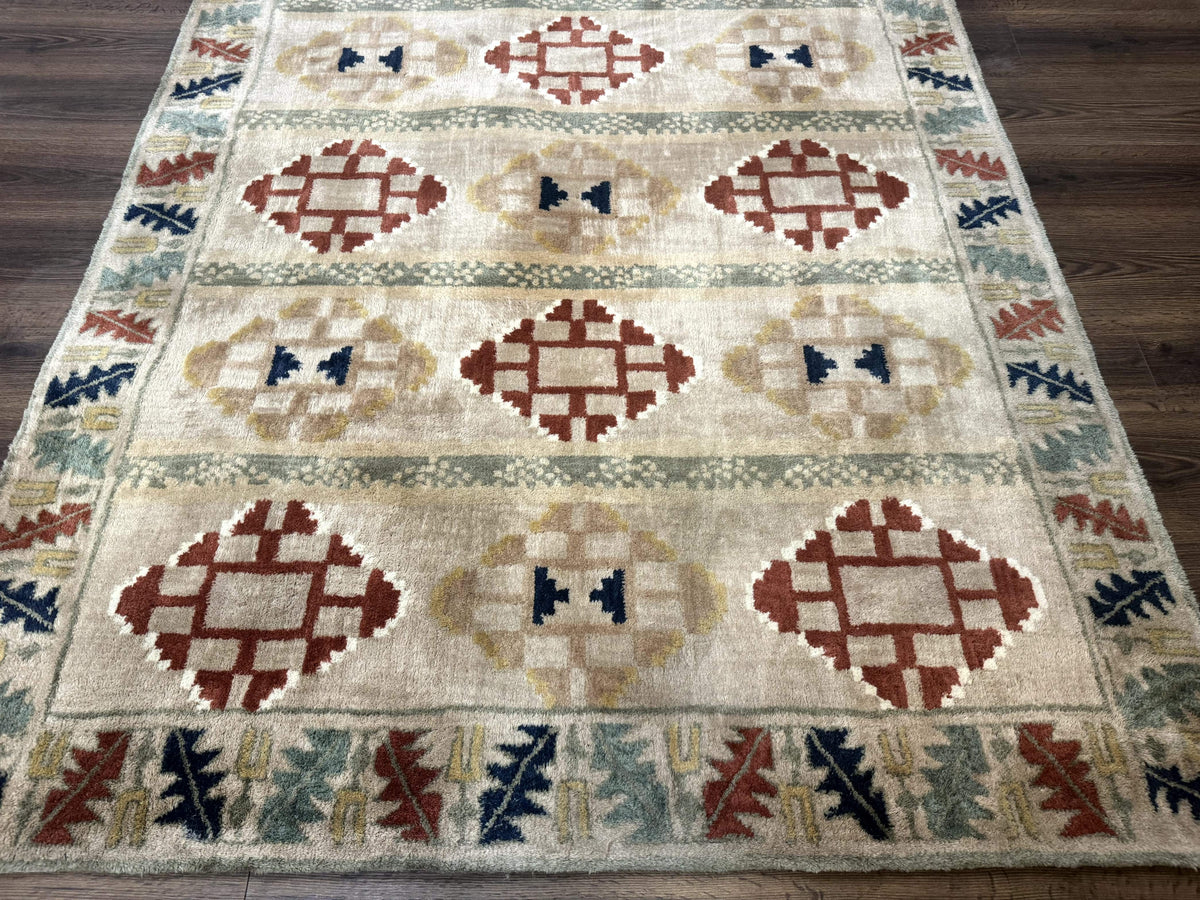 Geometric Design Area Rug 5x8, Beige and Rust Red - Jewel Rugs, view 6
