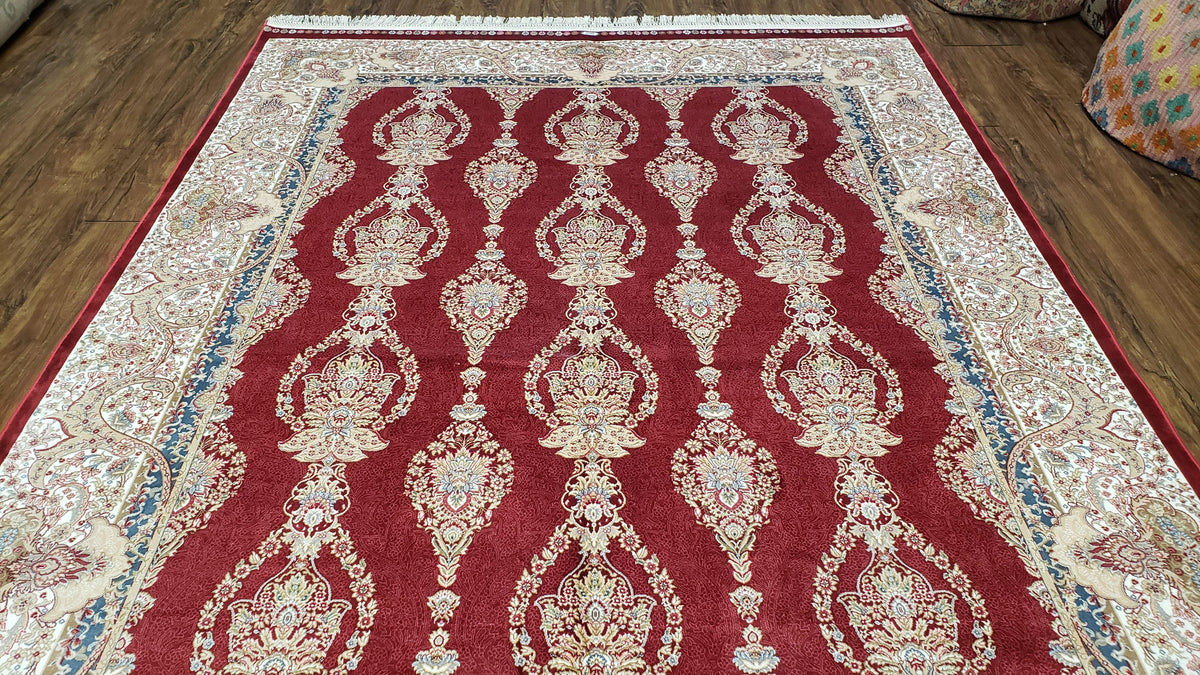Dark Red Silk Carpet 5.3 x 7.6 ft, 5x8 Silk Rug, New Turkish Silk Carpet, Mint Condition, Beige & Red Area Rug, Bamboo Silk, High Quality - Jewel Rugs, view 5