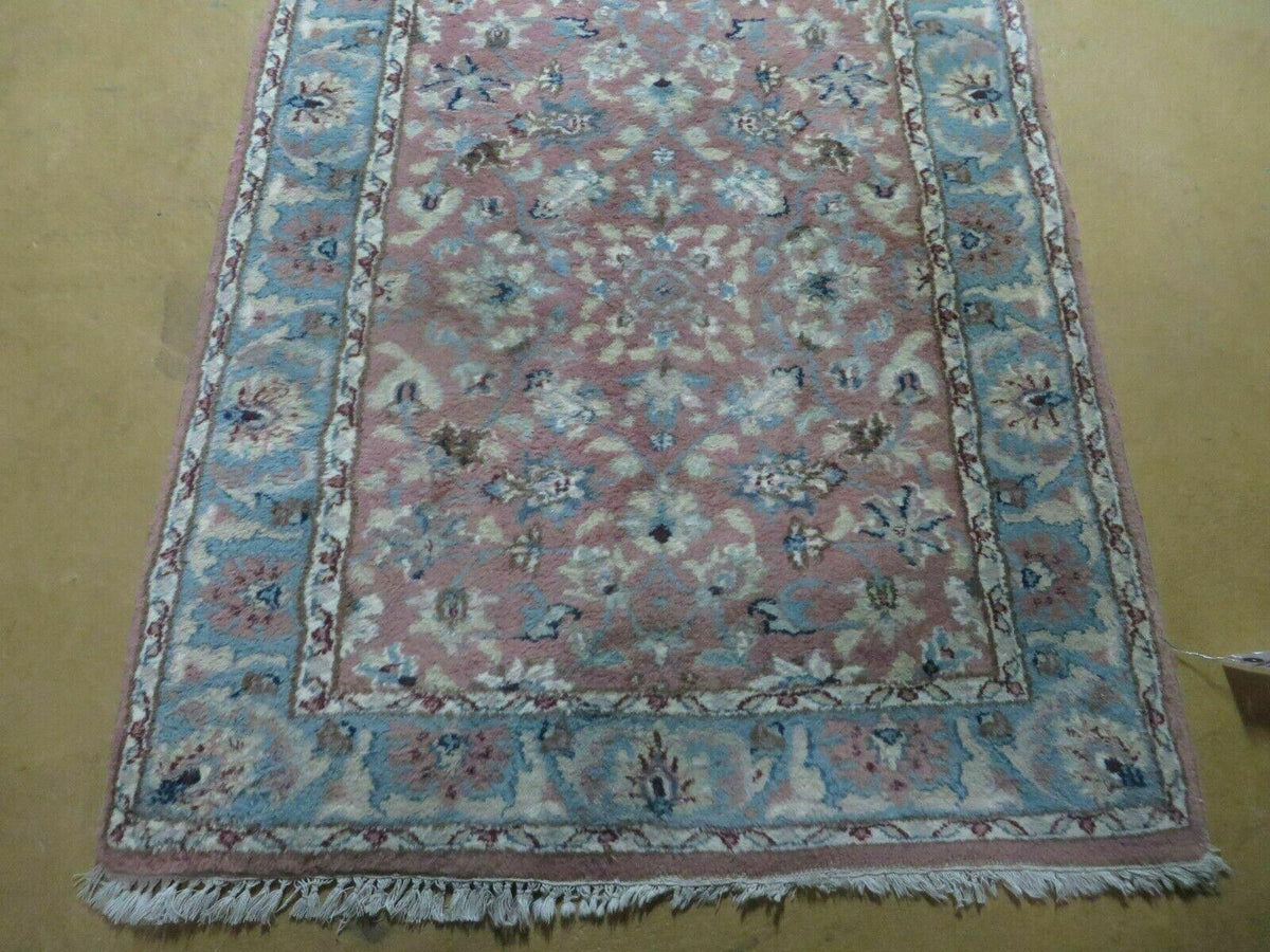 Indo Persian Runner Rug 2.8 x 12, Wool Hand Knotted, Pink and Light Blue - Jewel Rugs, view 5
