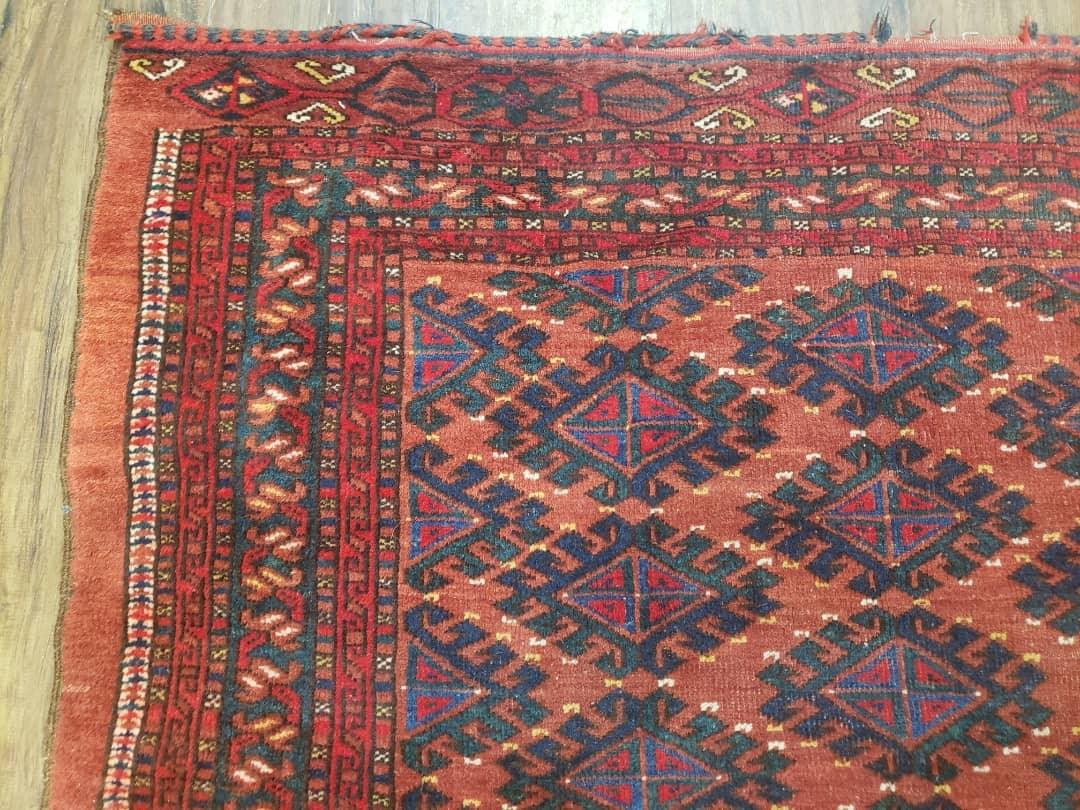 Antique Turkoman Rug 3'4" x 5', Collecticble Yamud Oriental Rug, Seat Pillow Cushion Cover, Tribal Mat, Wool Red Hand-Knotted Mafresh Carpet - Jewel Rugs, view 3