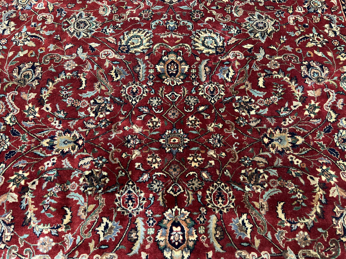 Vintage Indo Persian Rug 6x9, Very Finely Hand-Knotted Carpet 6 x 9 Red Cream Indian Oriental Carpet, Traditional Floral Wool Area Rug 1970s - Jewel Rugs, view 4