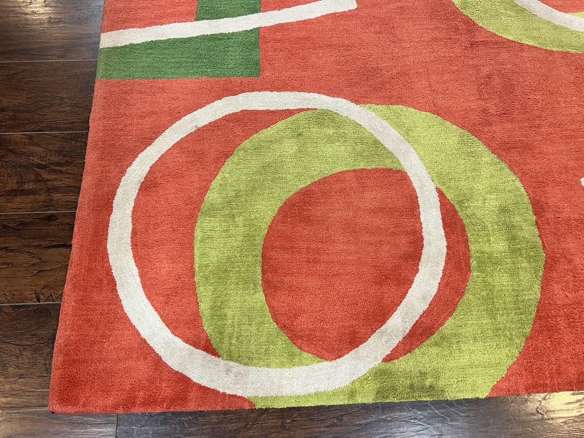 Abstract Rug 6x9, Modern Contemporary Rug, Red-Orange Green - Jewel Rugs, view 9