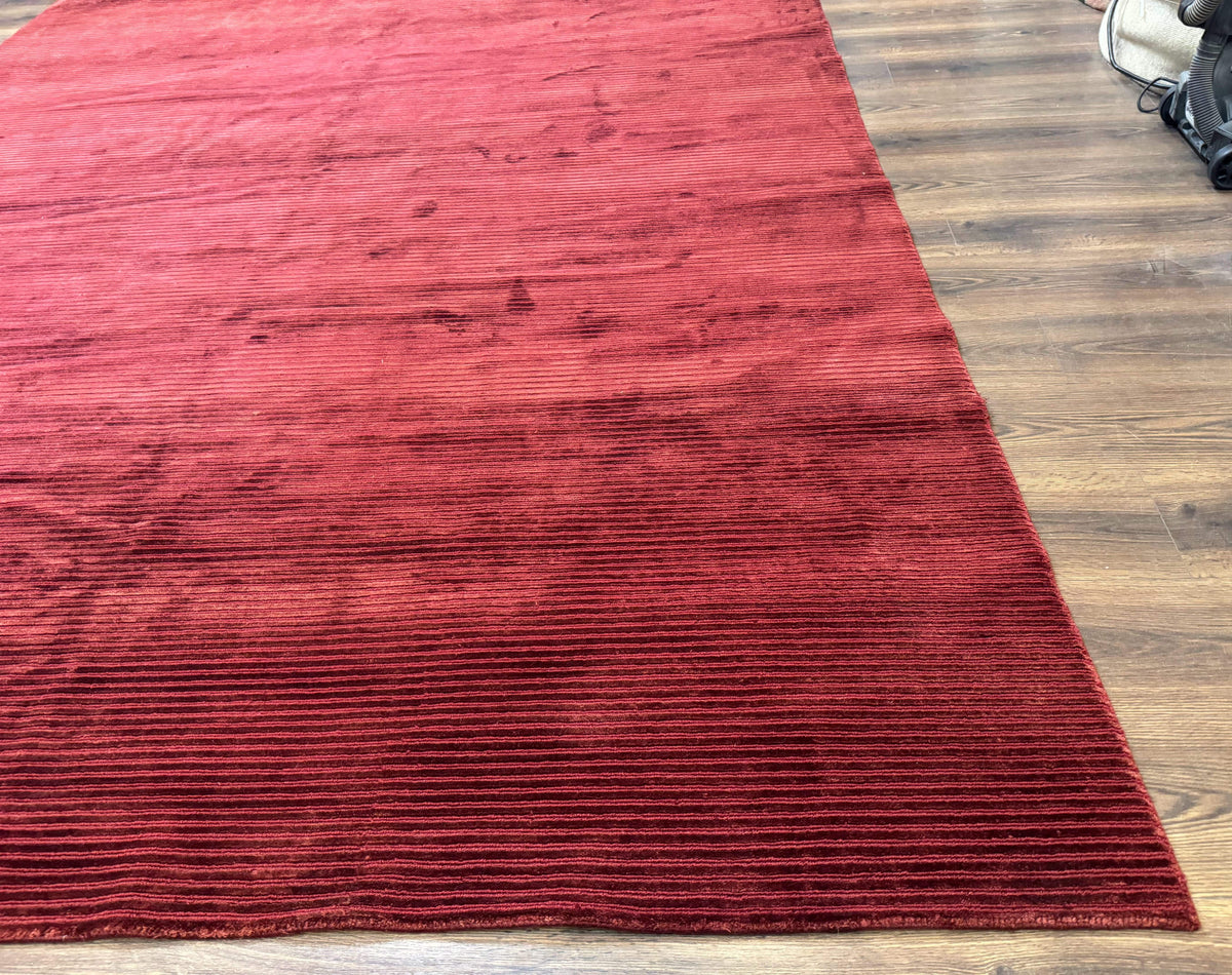 Modern Tibetan Rug 8x10, Red, Stripes, Handmade Wool Thick Pile Carpet - Jewel Rugs, view 10