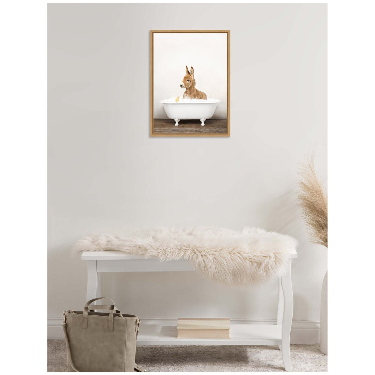Sylvie Baby Donkey in Rustic Bathtub Framed Canvas by Amy Peterson