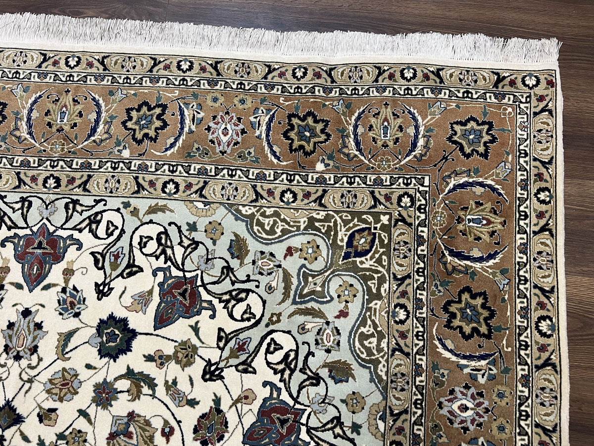 Wonderful Persian Tabriz Rug 7x10, Floral Medallion, Very Fine Oriental Carpet, Ivory - Jewel Rugs, view 7