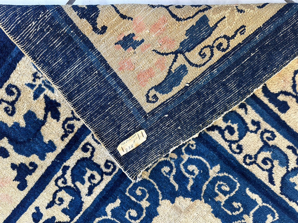Antique Chinese Rug 9x12 | Blue, Ivory & Navy | Hand-Knotted Wool - Rugistan, view 10