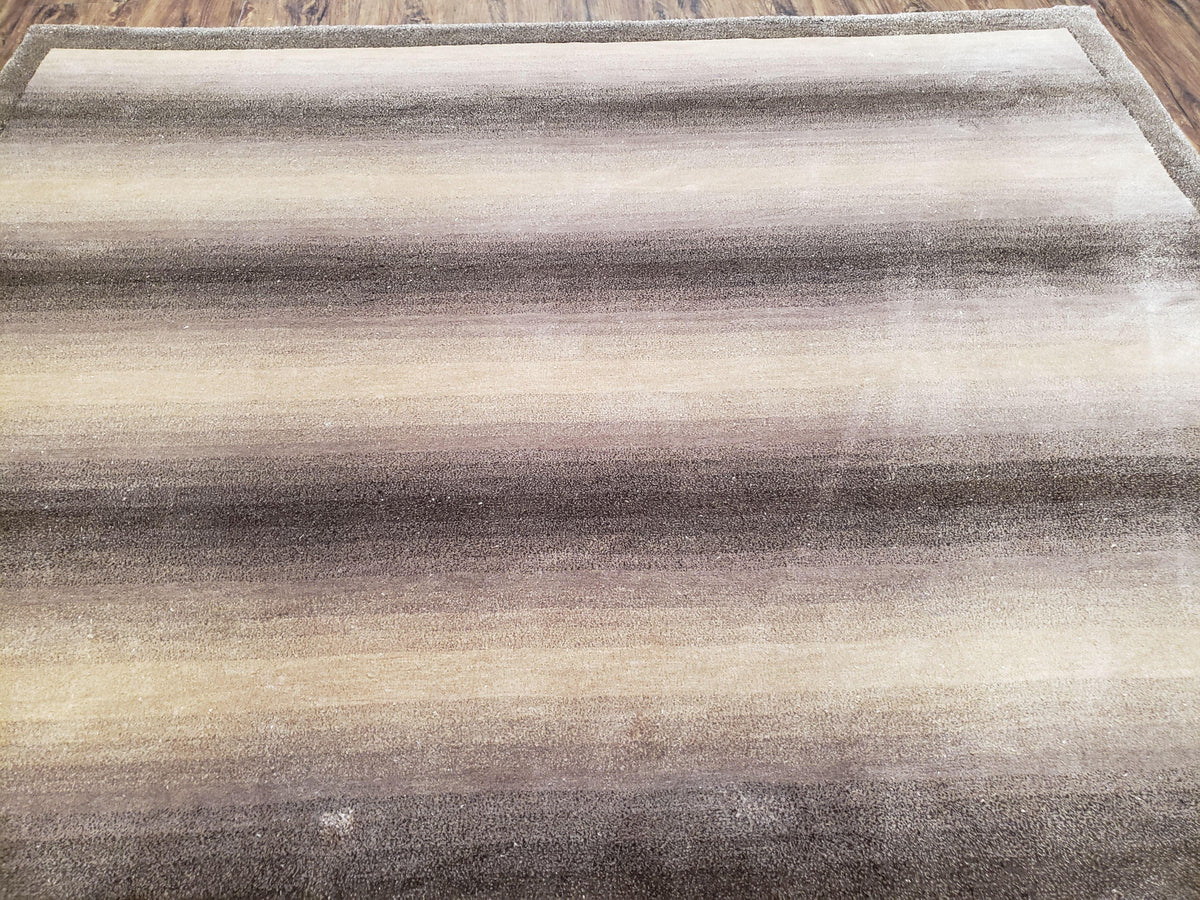 Vintage Safavieh Tibetan Indian Rug 6x9, Nepal Rug, Handmade, Striped Rug, Brown & Beige, 6x9 Oriental Carpet, Wool, Soft - Jewel Rugs, view 3
