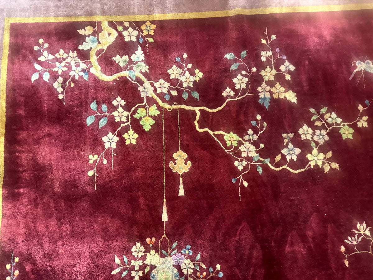 Red Chinese Art Deco Rug 9x11, Simple Design, Wool Chinese Area Rug, Antique - Jewel Rugs, view 5