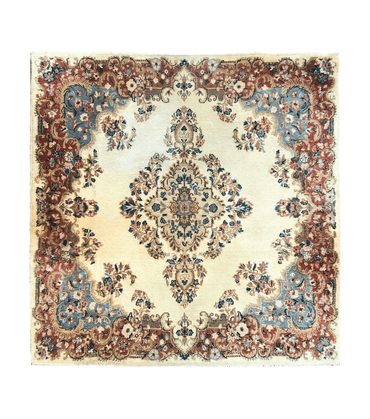 Square Persian Kerman Rug, Beige/Cream and Light Blue, Traditional Persian Rug, 5.5 x 5.5 ft - Jewel Rugs