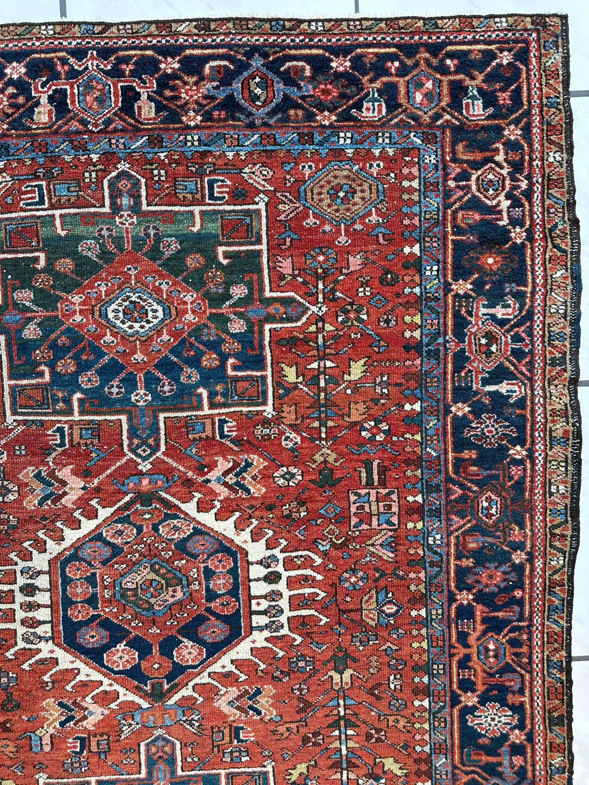 Antique Persian Heriz Rug 5x6 | Rust, Navy & Ivory | Hand-Knotted Wool - Rugistan, view 14