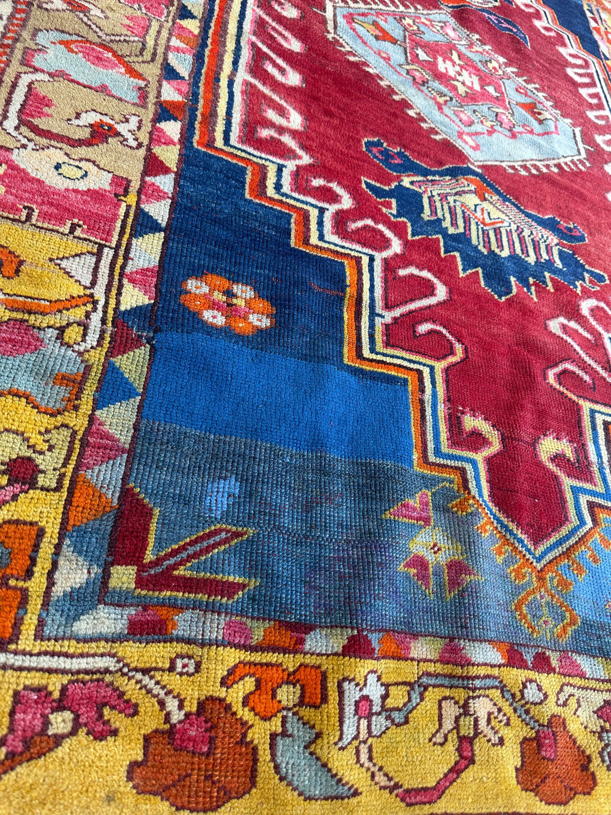 Antique Turkish Rug 4x6 | Red, Blue & Gold | Hand-Knotted Wool - Rugistan, view 2